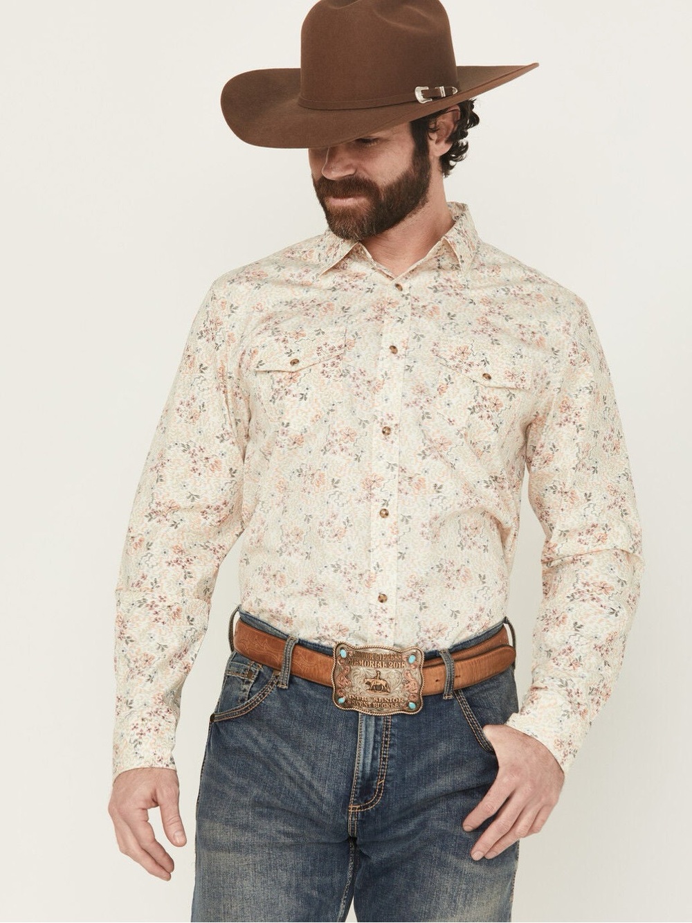 Gibson Trading Co Men’s XXL Cream Floral Pearl Snap Western Shirt Cowboy